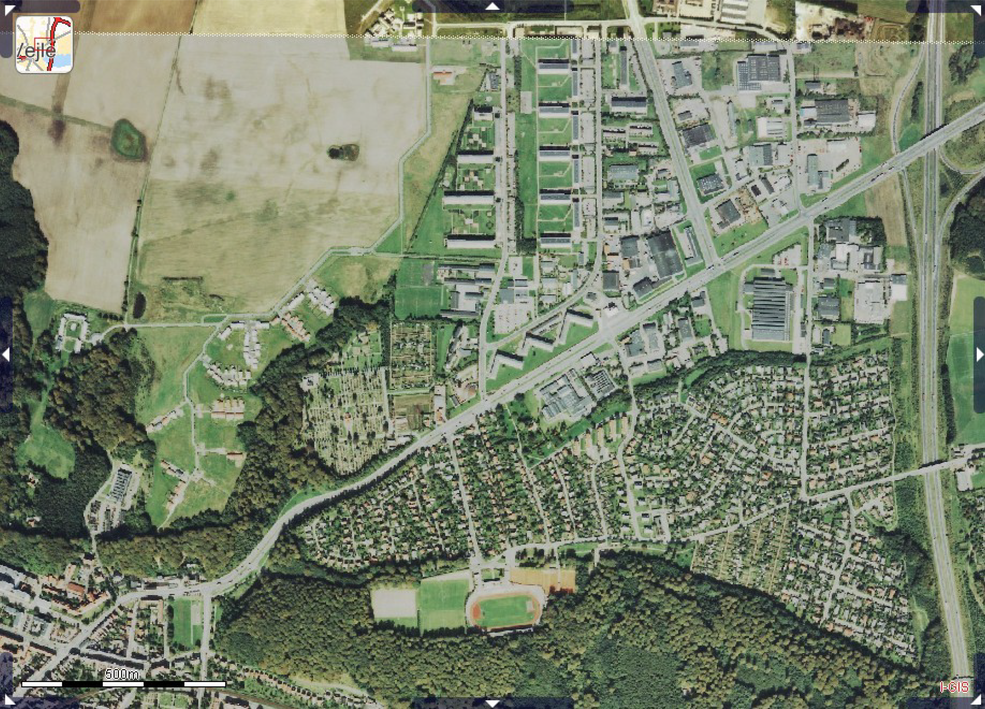 Luftfoto af Nørremarken 1992