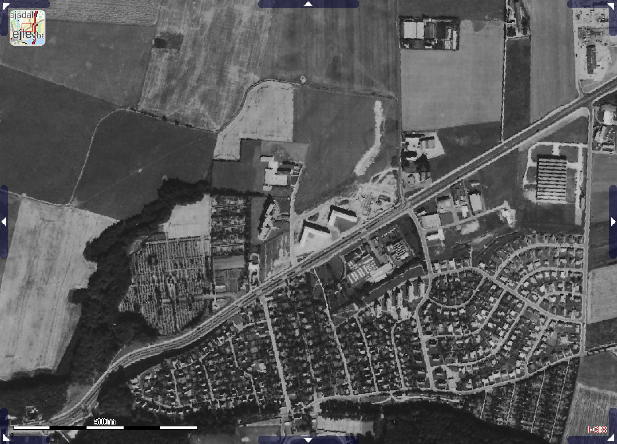 Luftfoto af Nørremarken fra 1964-66